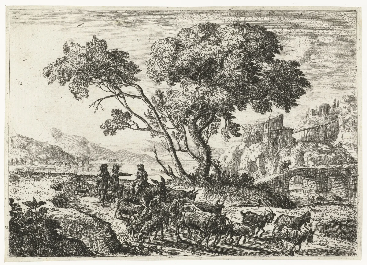 Het vertrek naar de velden by Claude Lorrain, print, 1638-1641