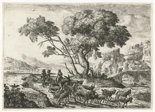 Het vertrek naar de velden by Claude Lorrain, print, 1638-1641