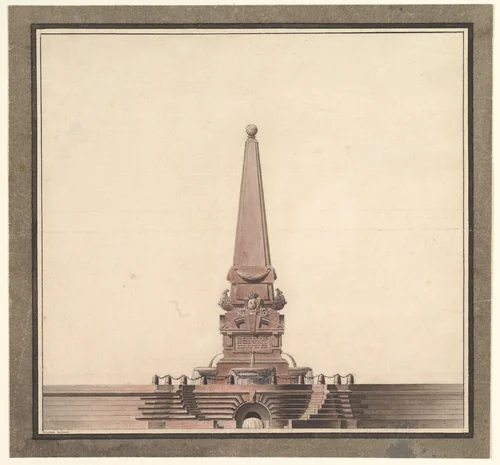 Design for a fountain with an obelisk by anonymous, drawing, 1755-1785