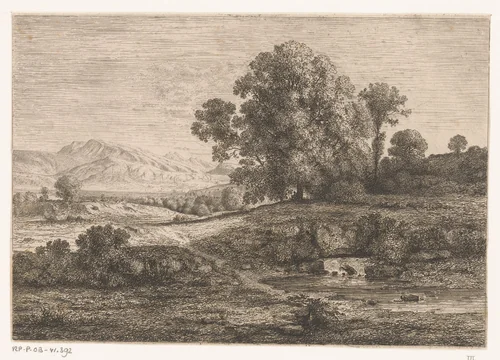 Glooiend landschap met een beek by Jean Alexis Achard, print, 1817-1884