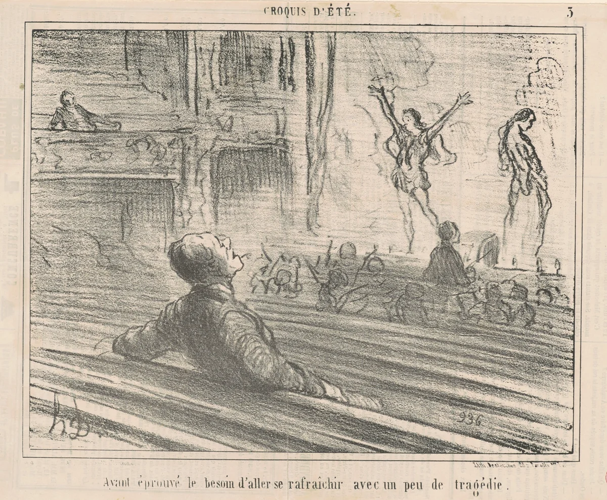 Ayant éprouvé le besoin de se rafraichir avec ... by Honoré Daumier, print, 1856