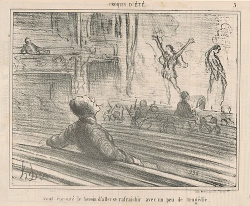 Ayant éprouvé le besoin de se rafraichir avec ... by Honoré Daumier, print, 1856