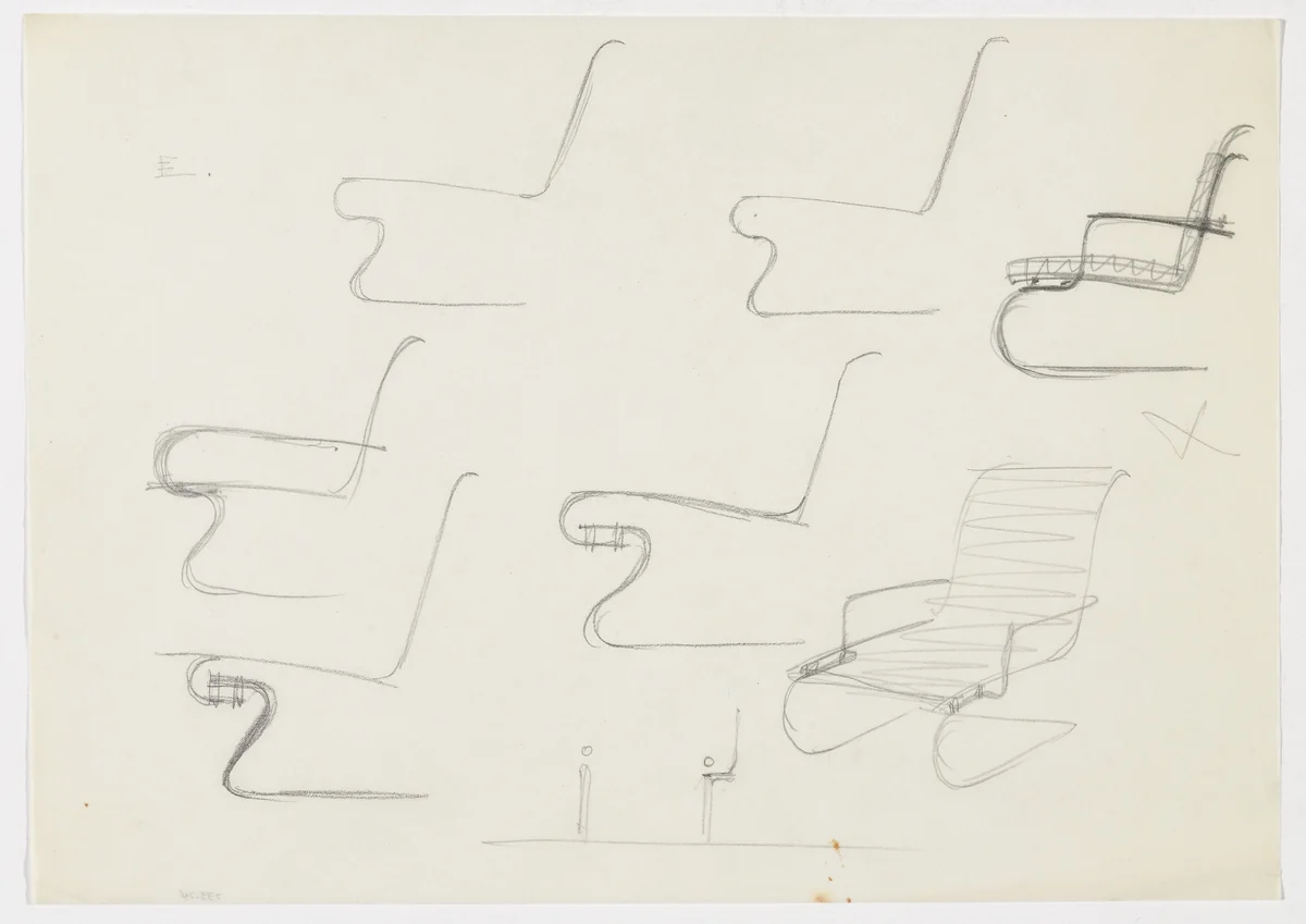 Chair with and without Arms (Elevation sketch, perspective sketch) by Ludwig Mies van der Rohe, mies van der rohe archive, 1926