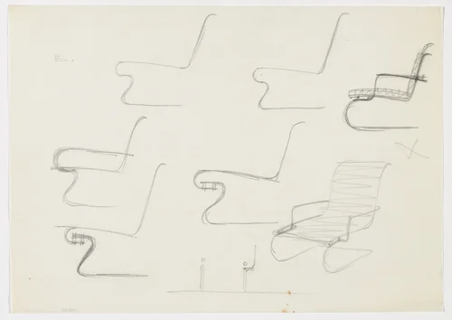 Chair with and without Arms (Elevation sketch, perspective sketch) by Ludwig Mies van der Rohe, mies van der rohe archive, 1926