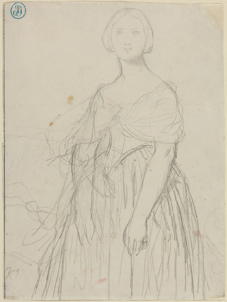 Sketch for Madame Moitessier by Jean-Auguste-Dominique Ingres, drawing, 1780-1867