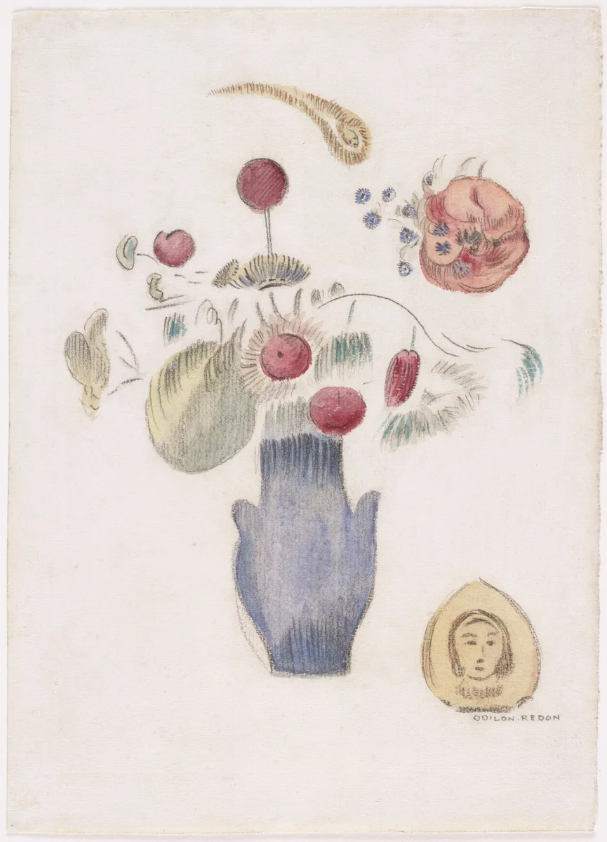 The Blue Vase by Odilon Redon, drawing, 1900