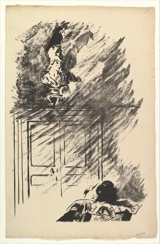 Perched upon a Bust of Pallas, from "The Raven" by Edgar Allan Poe by Edouard Manet, print, 1875