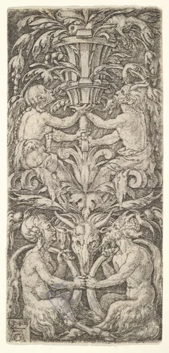 Ornament with Two Couples of Satyrs by Heinrich Aldegrever, print, 1549