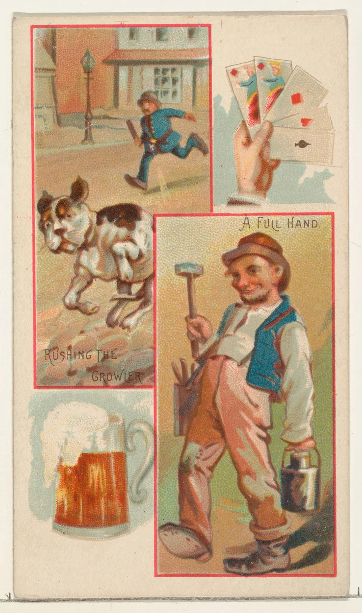 Rushing the Growler / A Full Hand, from the Jokes series (N118) issued by Duke Sons & Co. to promote Honest Long Cut Tobacco by W. Duke, Sons & Co., print, 1890-1893