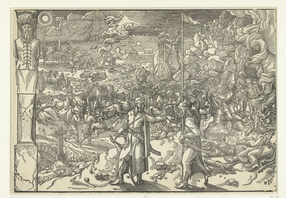 Soldaten rond een kampvuur by Pieter Coecke van Aelst, print, 1553