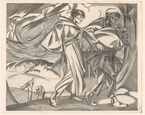 Man en vrouw die allebei een zak dragen by Johannes Josephus Aarts, print, 1881-1934