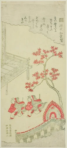 The Maple Festival (Momiji no ga) from chapter 7 of The Tale of Genji by Kitao Shigemasa (北尾重政), print, 1760-1764