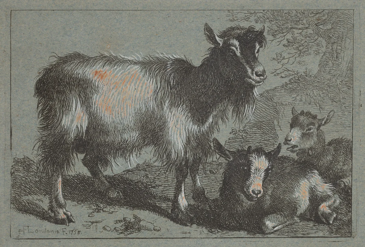 Goat and Two Kids by Francesco Londonio, print, 1758-1759