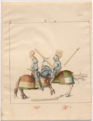 Mock Joust of War in Reinforced Field Armor by German 16th Century, drawing, 1515