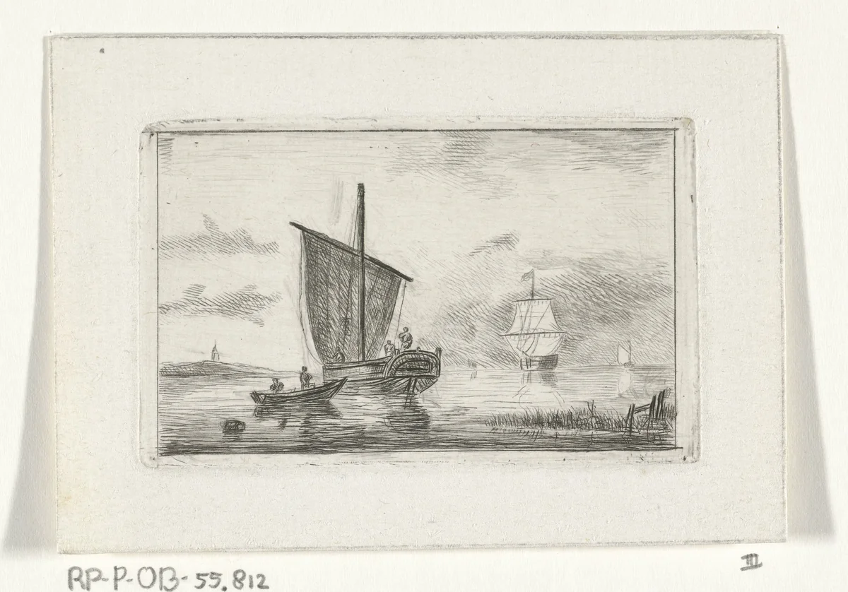 Riviergezicht met zeilschip by Willem Gruyter jr., print, 1832-1880