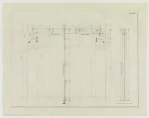 Hermann Lange House, Krefeld, Germany (Section; framing system, structural detail.) by Ludwig Mies van der Rohe, mies van der rohe archive, 1927
