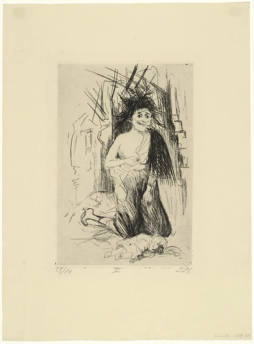The Madwoman of Sainte-Marie-à-Py (Die Irrsinnige von Sainte-Marie-à-Py) from The War (Der Krieg) by Otto Dix, print, 1924
