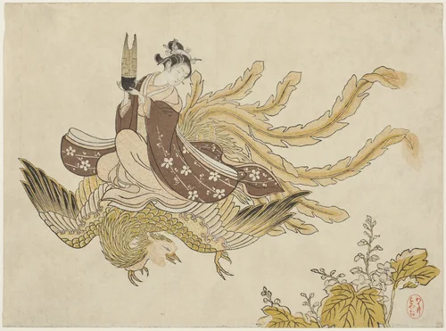 Young Woman Riding a Phoenix by Suzuki Harunobu (鈴木春信), print, 1760-1770