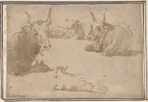 Studies of Cattle by anonymous, drawing, 1600-1700