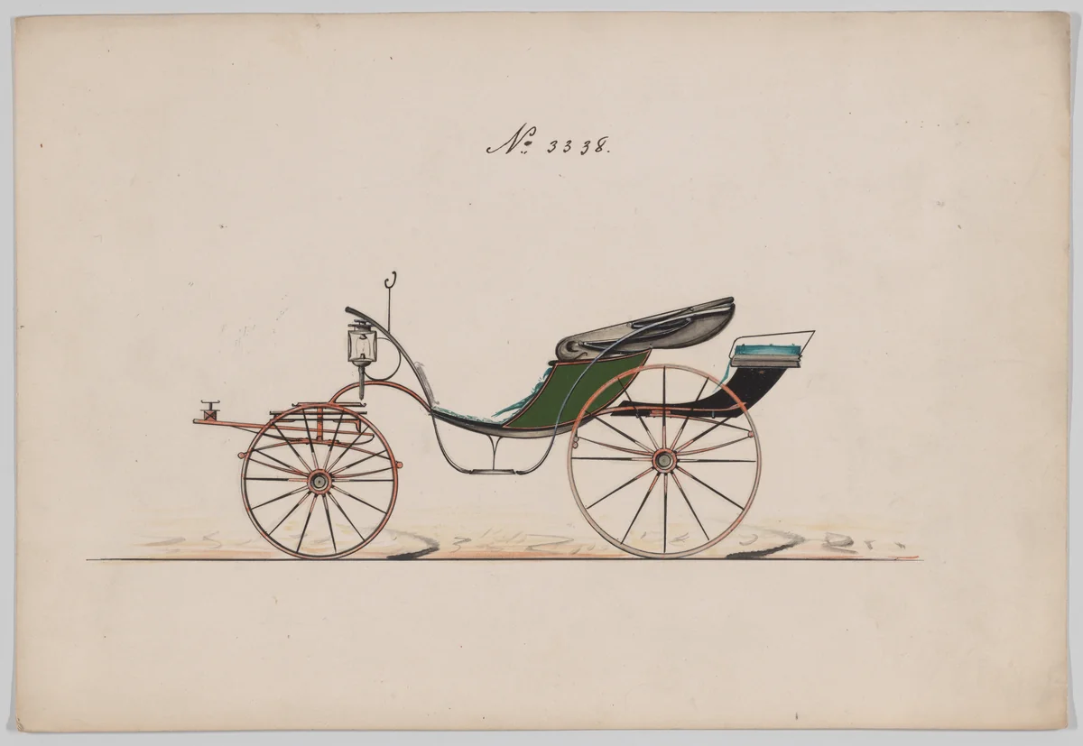 Design for Pony Phaeton, no. 3338 by Brewster & Co., drawing, 1877