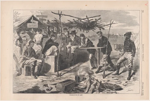 Thanksgiving in Camp (from "Harper's Weekly," Vol. VII) by Winslow Homer, print, 1862
