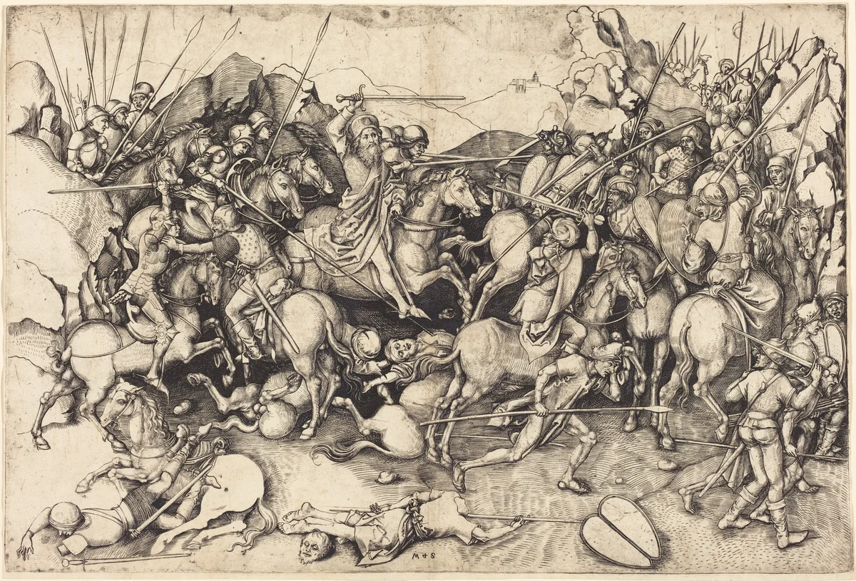 The Battle of Saint James at Clavijo by Martin Schongauer, print, 1470-1475