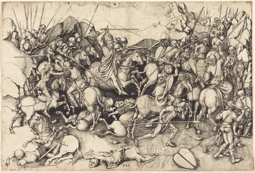 The Battle of Saint James at Clavijo by Martin Schongauer, print, 1470-1475