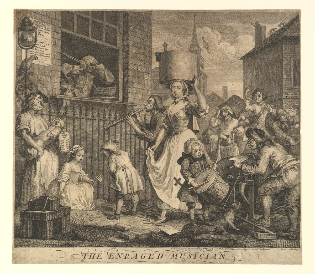 The Enraged Musician by William Hogarth, print, 1741
