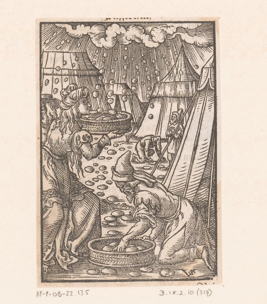 Verzamelen van het manna by Unknown, print, 1552