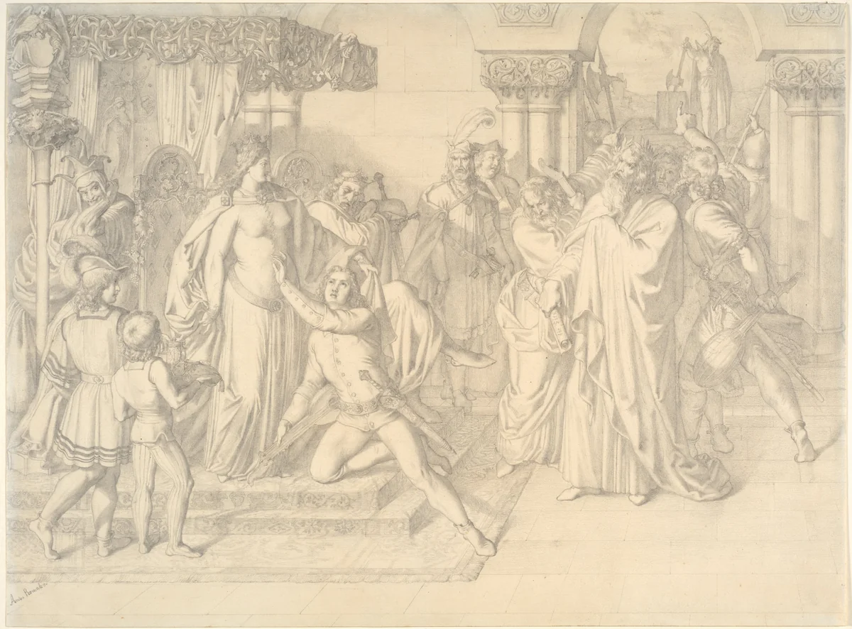 Singers' Contest on the Wartburg by Anton Romako, drawing, 1848-1858