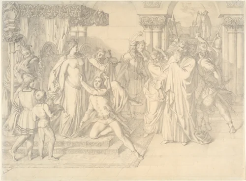 Singers' Contest on the Wartburg by Anton Romako, drawing, 1848-1858