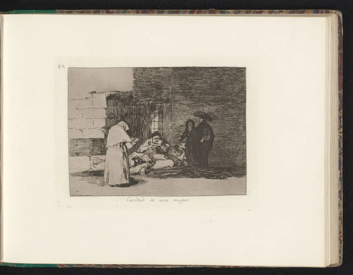 Vrouw met een schaal in een duistere ruimte met enkele personen by Francisco de Goya, book, 1810-1820