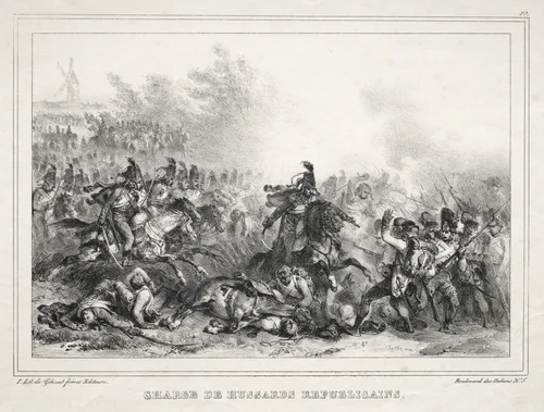 Album pour 1833: Charge de Hussards Républicains by Auguste Raffet, print, 1832