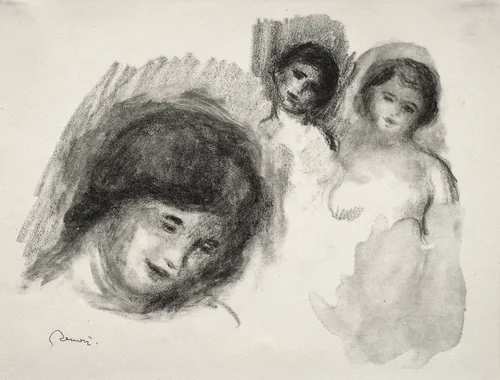 Stone with Three Sketches by Pierre-Auguste Renoir, print, 1904