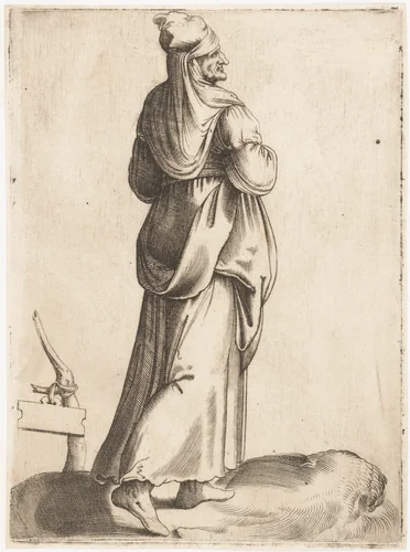 Costume Plate: Peasant Woman from Spain, from "Diversarum gentium nostrae aetatis habitus" by Enea Vico, print, 1550-1563