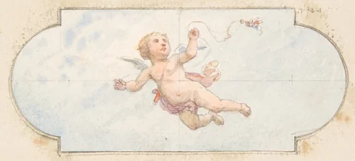A winged putto by Jules-Edmond-Charles Lachaise, drawing, 1850-1900