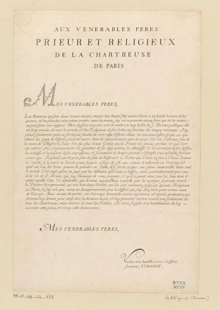 Opdracht voor een serie getiteld La vie de St. Bruno (...) by François Chauveau, print, 1623-1676