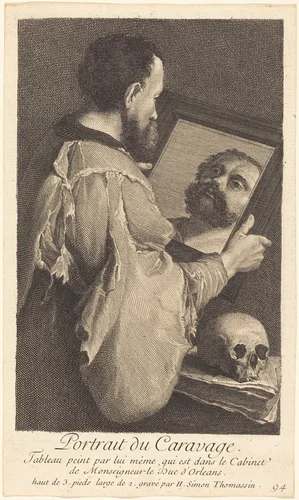 Portrait du Caravage (Portrait of Caravaggio) by Henri-Simon Thomassin, print, 1687-1741