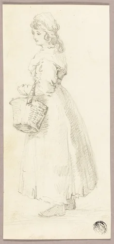 Standing Girl with Basket by George Morland, drawing, 1783-1804