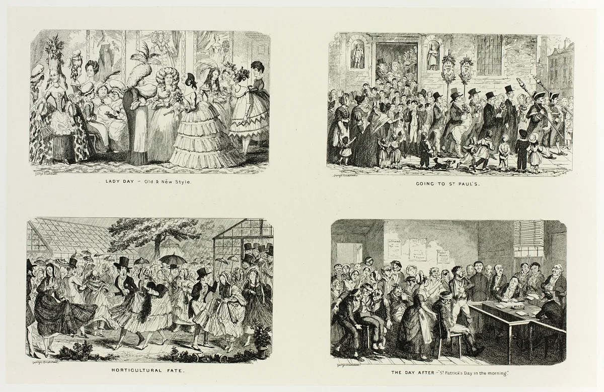 Lady Day - Old & New Style from George Cruikshank's Steel Etchings to The Comic Almanacks: 1835-1853 (top left) by George Cruikshank, print, 1845