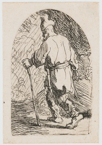 The flight into Egypt: a sketch: St Joseph by Rembrandt van Rijn, print, 1628