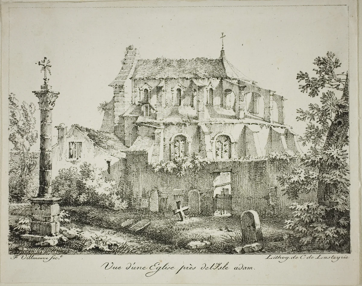 View of a Church Near l'Isle-Adam by Louis Jules Frederic Villeneuve, print, 1819