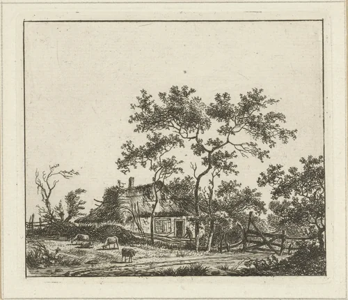Landschap met boerderij by Hermanus Fock, print, 1781-1822