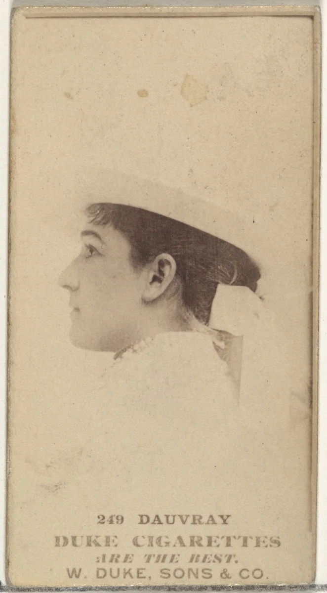 Card Number 249, Miss Dauvray, from the Actors and Actresses series (N145-7) issued by Duke Sons & Co. to promote Duke Cigarettes by W. Duke, Sons & Co., photograph, 1880-1889
