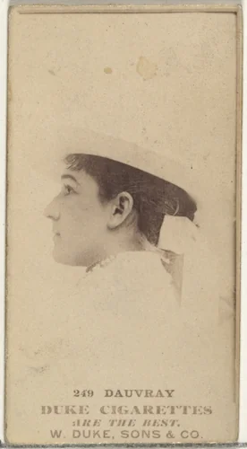 Card Number 249, Miss Dauvray, from the Actors and Actresses series (N145-7) issued by Duke Sons & Co. to promote Duke Cigarettes by W. Duke, Sons & Co., photograph, 1880-1889