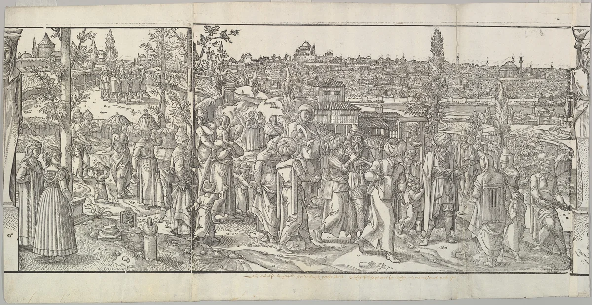 Celebration of a Circumcision from the frieze Ces Moeurs et fachons de faire de Turcz (Customs and Fashions of the Turks) by Pieter Coecke van Aelst, print, 1553