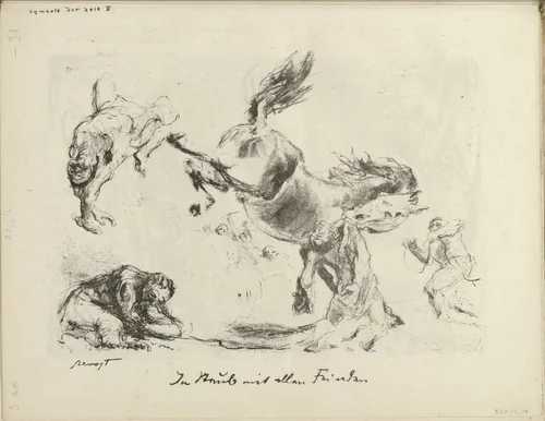 Signs of the Times V: Into Dust with All Enemies (Symbole der Zeit V: In Staub mit allen Feinden) (plate, folio 13 verso) from the periodical Der Bildermann, vol. 1, no. 6 (Jun 1916) by Max Slevogt, periodical, 1916