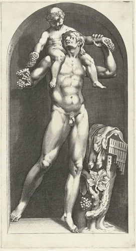 Beeld van een faun met Bacchus op zijn schouders by Unknown, print, 1570-1575