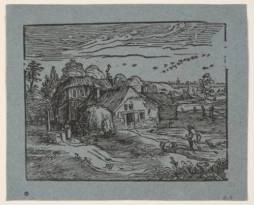Landscape with a Farmhouse by Hendrick Goltzius, print, 1600