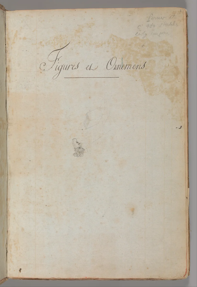 Title to Scrapbook containing Drawings and Several Prints of Architecture, Interiors, Furniture and Other Objects by Charles Percier, book, 1795-1855